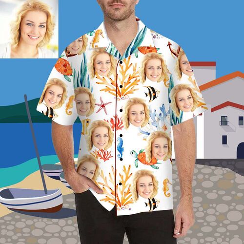 Custom Face Seabed Men's All Over Print Hawaiian Shirt