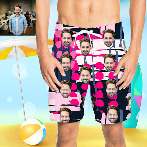 Pantaloni da Spiaggia Uomo Corti Personalizzati con Faccia e Punto Rosa