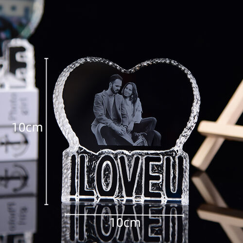 Personalized Crystal I Love U Heart Laser Engraved Photo Frame