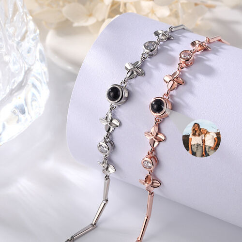 Sterling Silver Personalized Beautiful Flowers Photo Projection Bracelet Gift