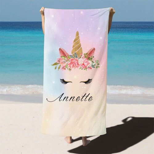 Personalized Name Bath Towel with Unicorn Pattern for Mother's Day