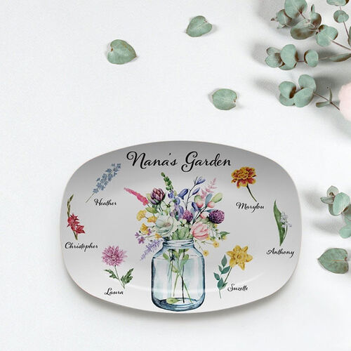 Personalized Name and Birth Flower Plate  Beautiful Mother's Day Present