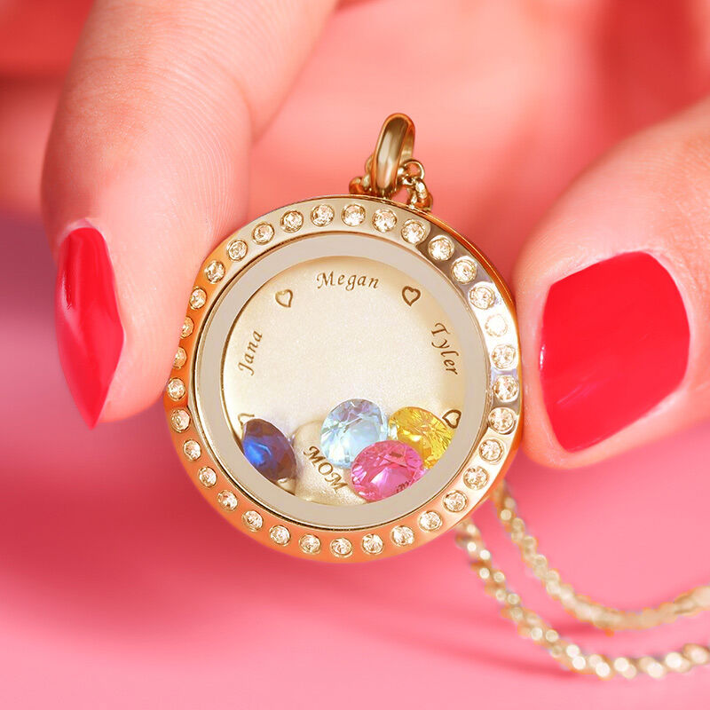 "Around You" Personalized Locket Necklace With Birthstone