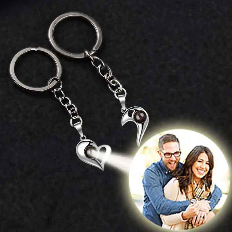 Personalized Photo Projection Matching Heart Keychains For Couples