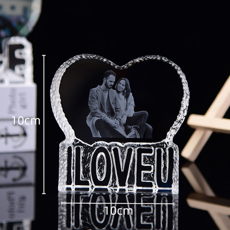Cadre photo personnalisé I Love U Heart en cristal gravé au laser