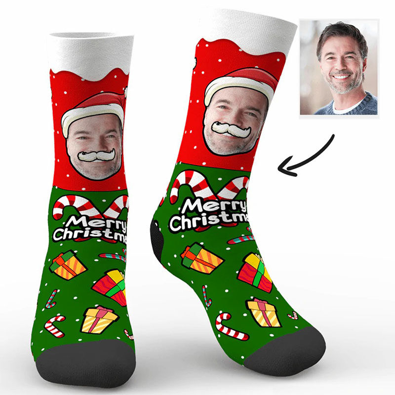 Calcetines con foto de cara personalizada de navidad para regalo mejor