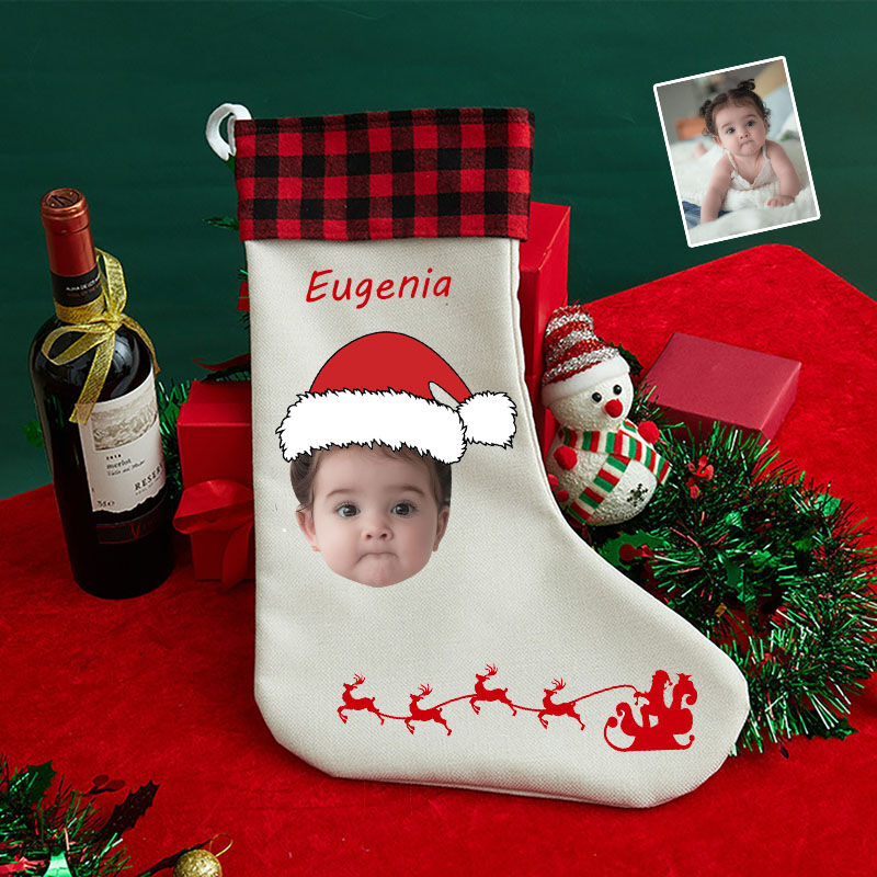 Personalized Custom Face Christmas Socking Kids Christmas Socks with Hat