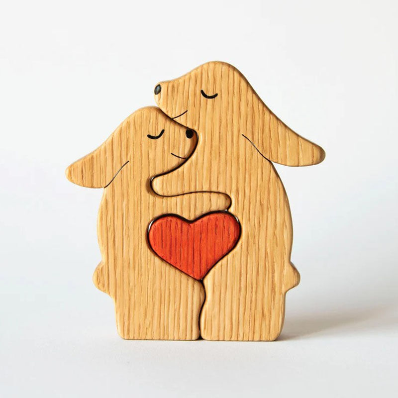 Personalized Couple Rabbit Wooden Puzzle Customized Names with Heart for Couples