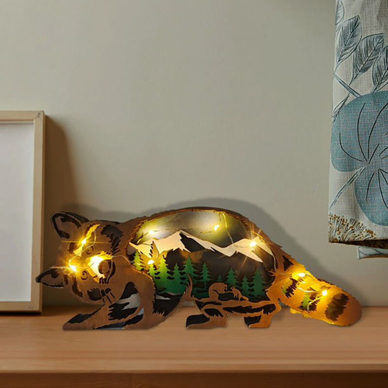 Raccoon 3D Wood Carving Decorative Light Lovely Present for Family