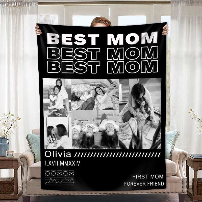 Personalized Picture Blanket with Simple Design Stylish Gift for Mom