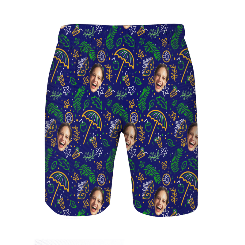 Personalized Picture Men's Beach Shorts with Coconut Pattern Entertaining Gift for Brother