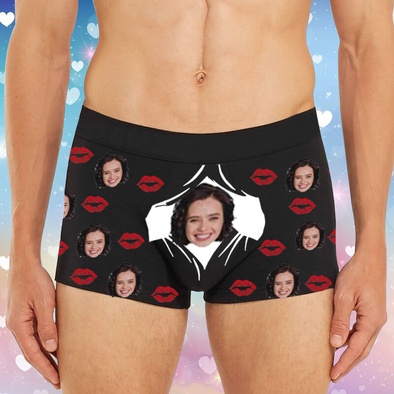 Personalized Picture Men's Underwear Boxer Briefs with Mouth Pattern Funny Gift for Husband