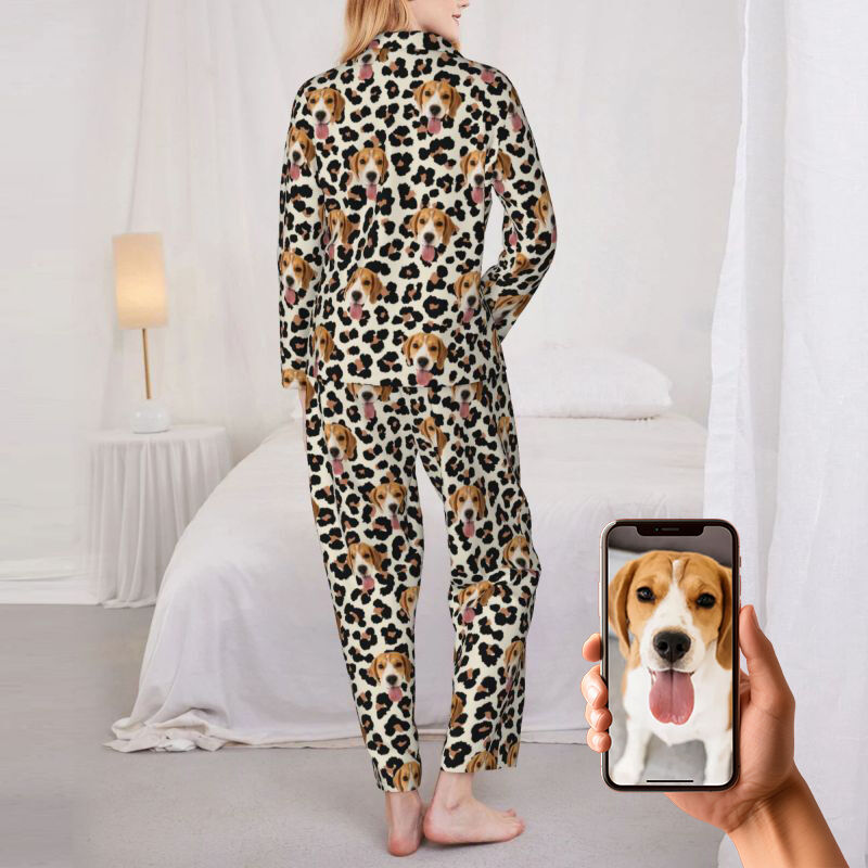 Personalisierte Pyjamas benutzerdefinierte Haustier Foto Leopard Print stilvolles Design perfektes Geschenk für ihre Familie