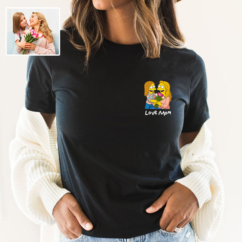 Personalized T-shirt Custom Mom and Kids Photo Simpson Cartoon Style Design Funny Gift for Mother