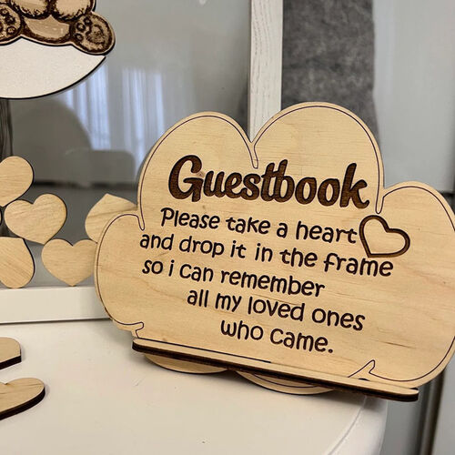 Personalized Square Moon Bear Wooden Acrylic Custom Name Guest Book