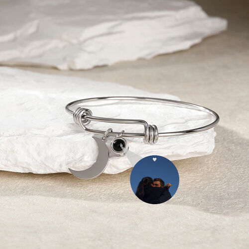 Personalized Projection Photo Bracelet with Moon Charm for Girlfriend