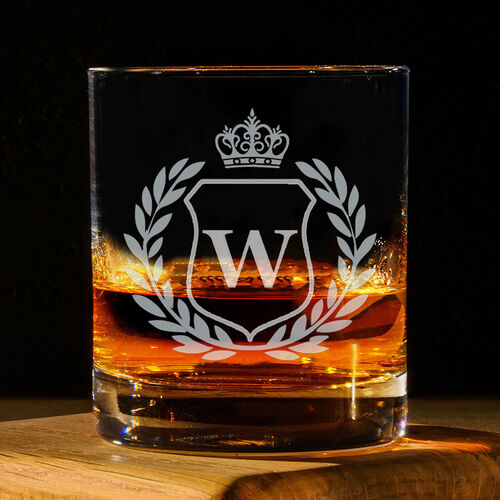 Engraved Novelty 11.5oz Bubble Whisky Glass, Name And Crown
