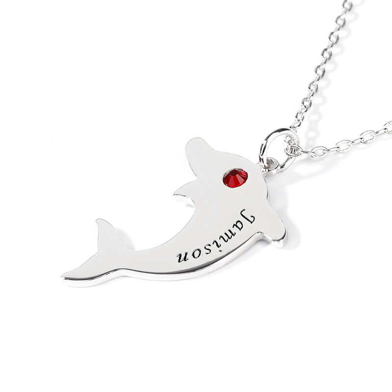 Engraved Dolphin Necklace with Birthstone