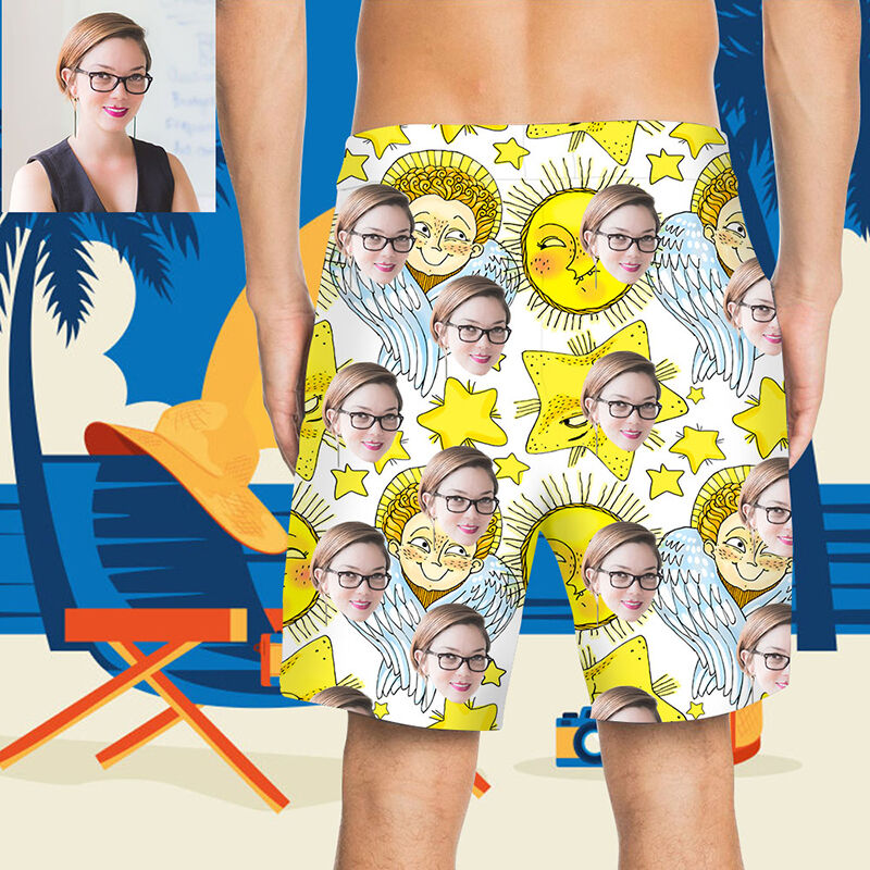 Custom Face Sun and Star Men's Beach Shorts