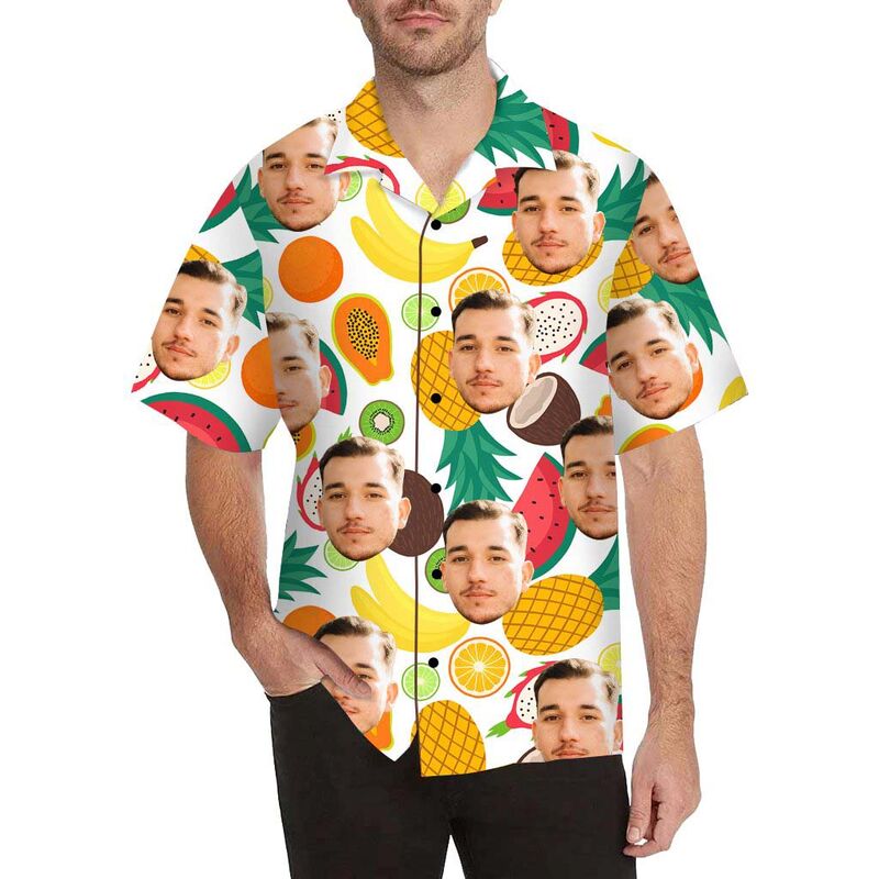 Chemise hawaïenne à impression intégrale pour hommes, avec visage personnalisé et fruits d'été