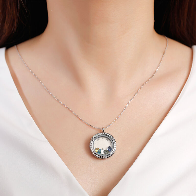 "Um dich herum" personalisierte Medaillon-Halskette mit Geburtsstein