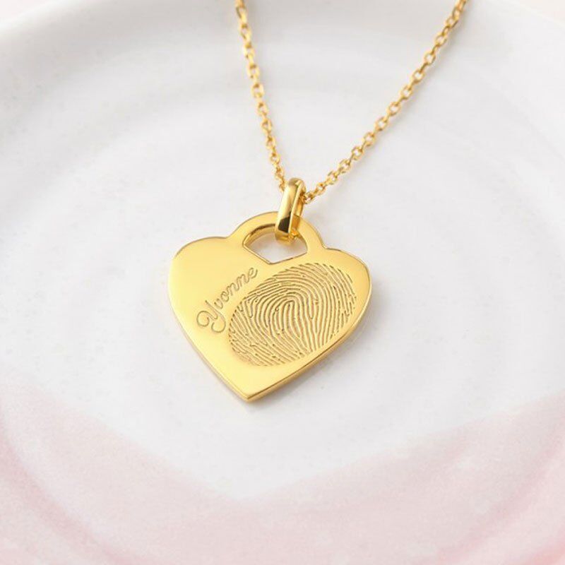 Personalized Fingerprint Jewelry Heart Necklace with Your Name & Words