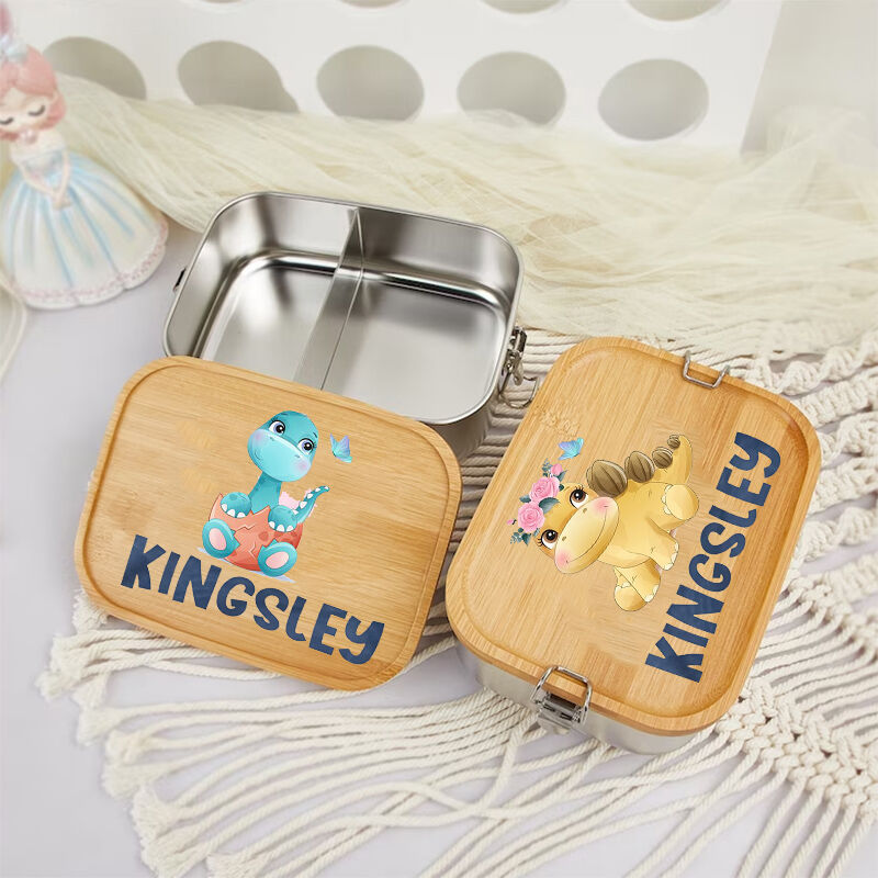 Personalized Lunch Box Custom Name With Cute Dinosaur For Kid