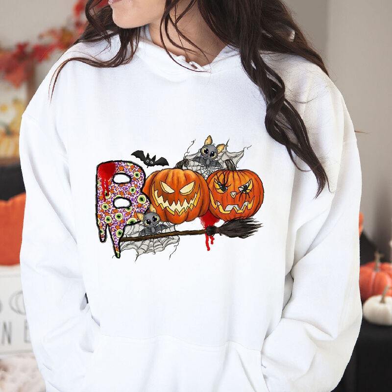 Cool Style Hoodie with Pumpkin Pattern With Evil Smile Spooky Gift for Halloween