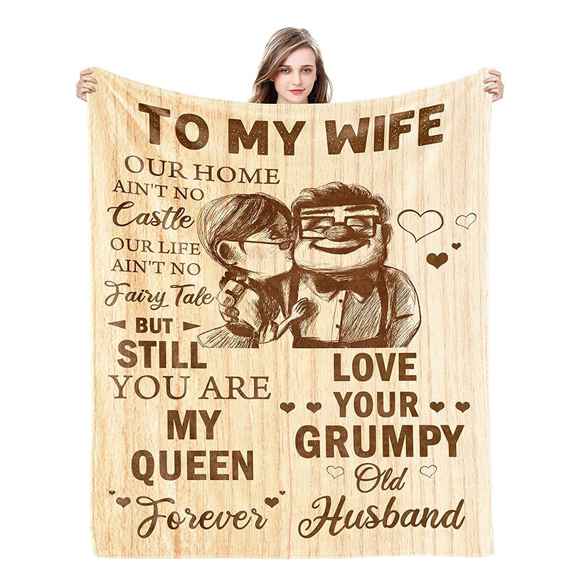 Warm Love Letter Blanket with Heart Pattern Best Gift for Wife "You Are My Queen"