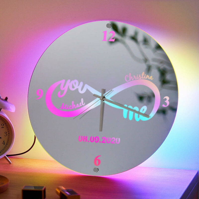 Personalized Mirror Lamp Customized Name Band Clock Cool Gift for Him