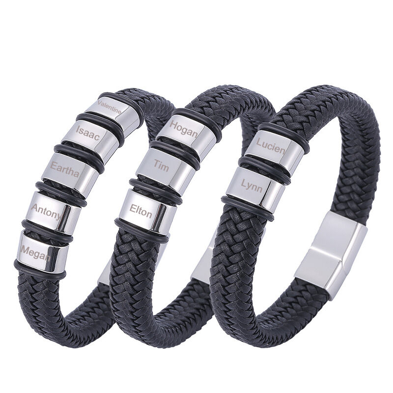 Personalized Leather Men's Bracelet Customized Name Group For Dad