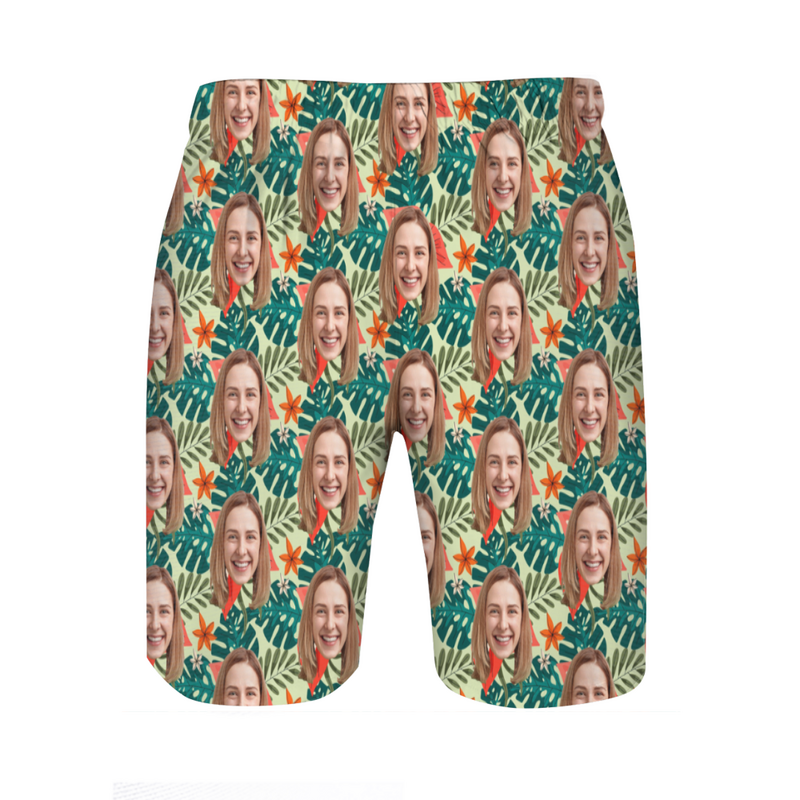 Gepersonaliseerde strandshort voor heren met bladerenpatroon eenvoudig cadeau voor het hele gezin