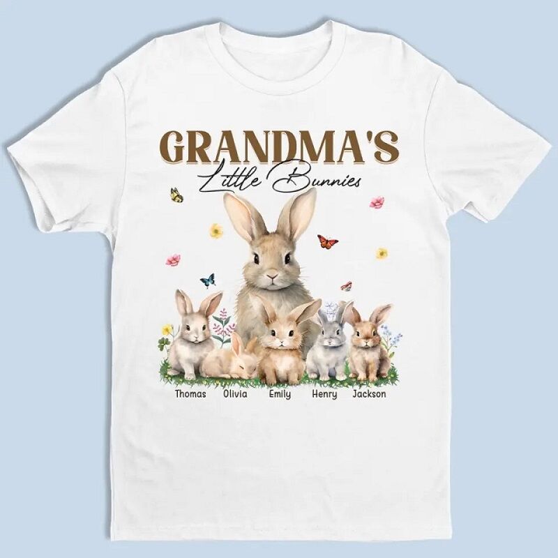 Personalized T-shirt Grandma's Little Bunny Cute Pattern Design Perfect Gift for Family