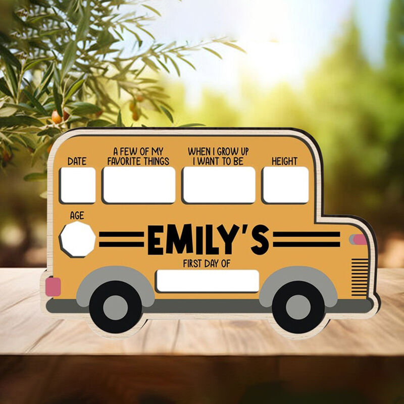 Personalized First Day Of School Sign with Custom Name And Bus Pattern Funny Gift for Child