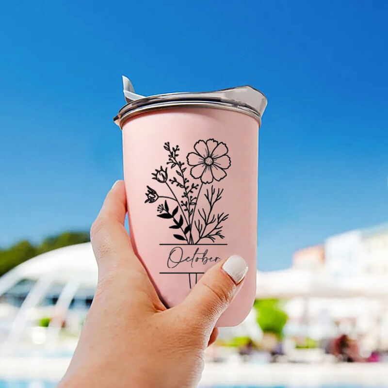 Personalisierter Name Wein Tumbler Becher mit Deckel Individuelle Geburtsblume Kreatives Geschenk für Freunde