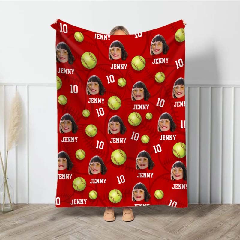 Personalized Picture Blanket with Softball Pattern Creative Gift for Friends