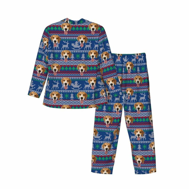 Personalized Pajamas Custom Photo Santa Claus Reindeer Pattern Design Christmas Gift for Him