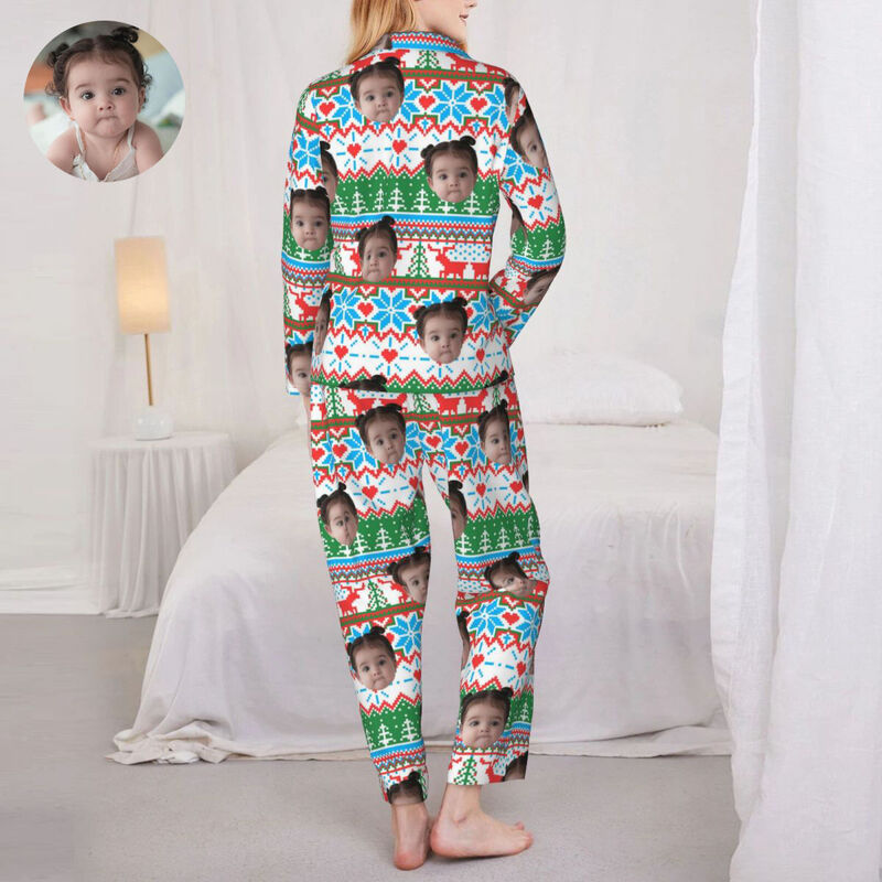 Personalized Pajamas Custom Photo Christmas Elements Bright Pixel Style Pattern Design Gift for Family