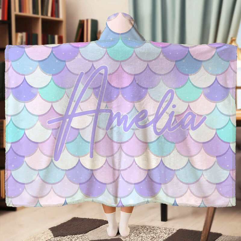 Personalized Name Wearable Blanket Hoodie with Colored Scales Pattern Beautiful Gift for Bestie