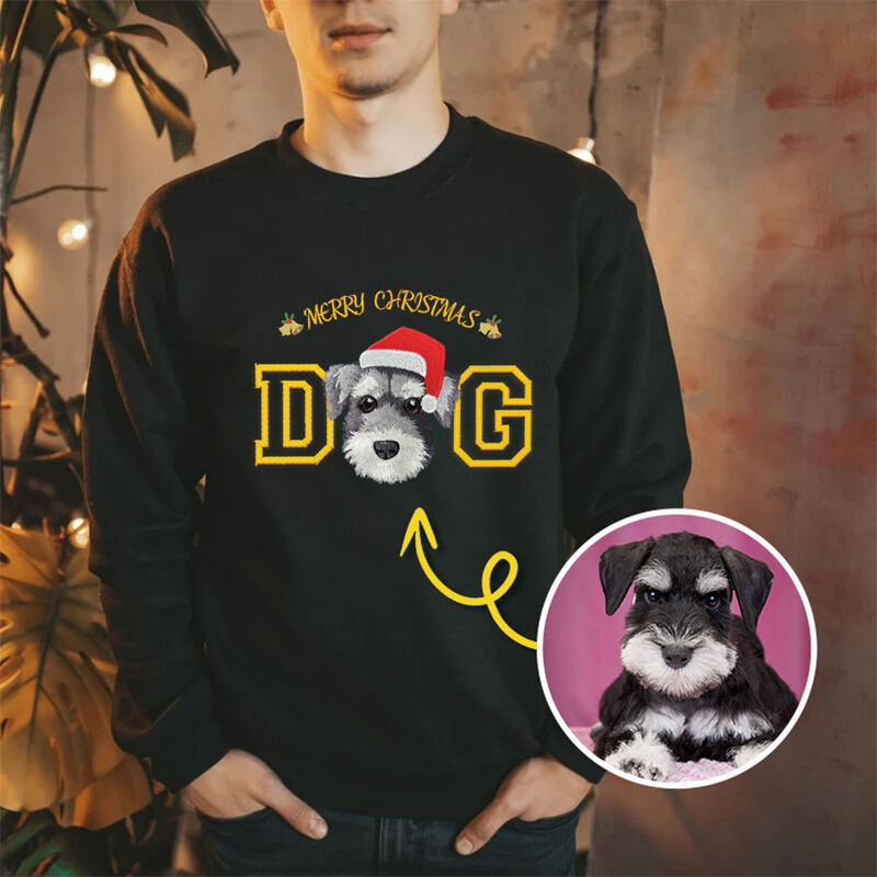 Personalized Sweatshirt Embroidered Custom Pet Photo Santa Hat Design Perfect Christmas Gift for Pet Lovers