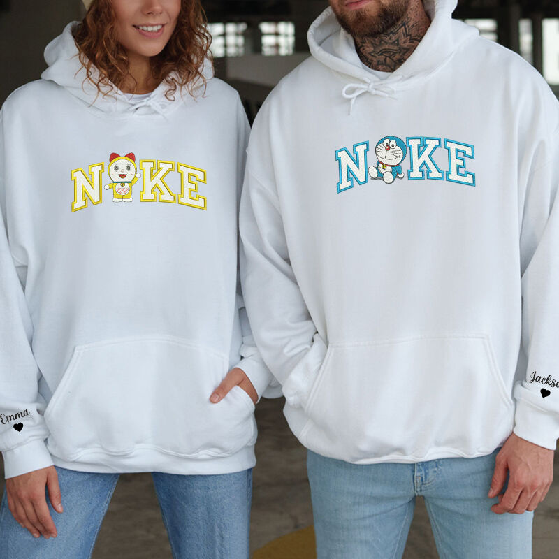 Personalized Hoodie Embroidered Cartoon Doraemon and Dorami Attractive Valentine's Day Gift for Lover