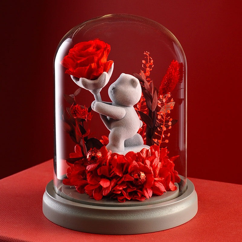 Ewige-Rose-Verzierung Mit Flock-Bär Valentinstagsgeschenk Für Mädchen