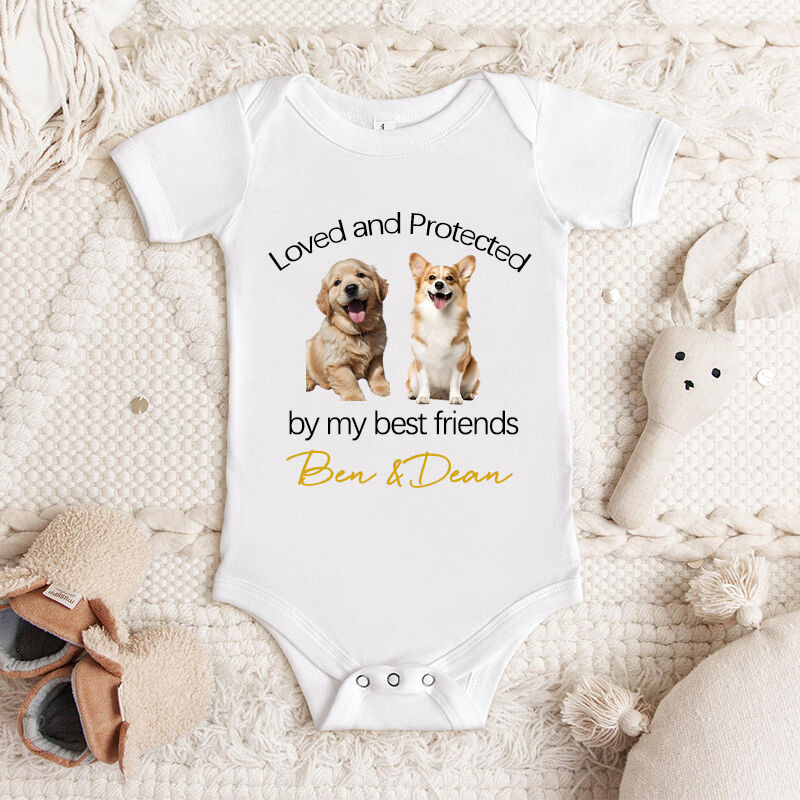 Body de bebé personalizado Amado y protegido por mi mejor amigo Foto de mascota personalizada Gran regalo para baby shower