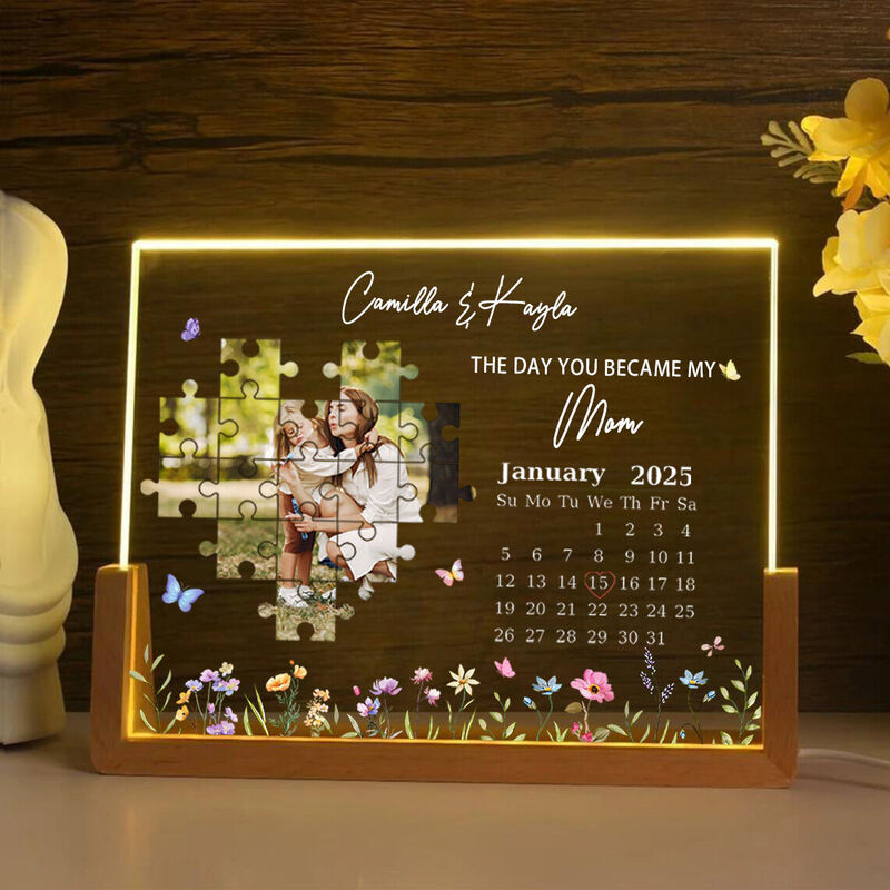 Personalized Picture Night Light with Colorful Flowers Pattern Creative Gift for Mother's Day