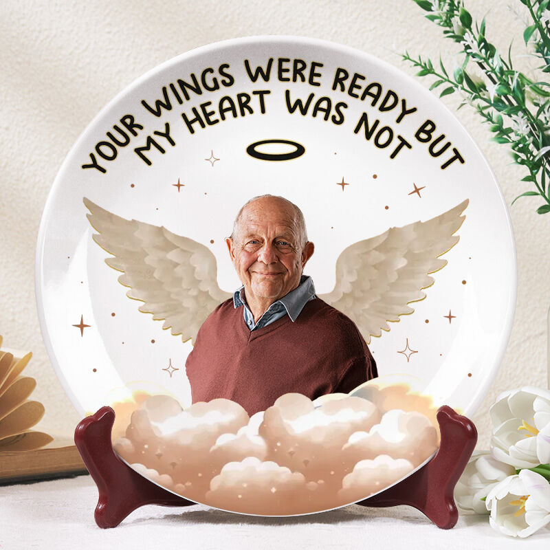Personalized Picture Plate with Wings Pattern Beautiful Gift for Grandma
