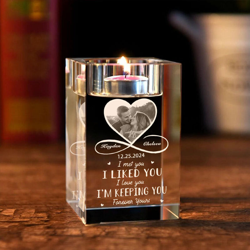 Portacandele di cristallo personalizzato Aggiungi foto di coppia e nome Dolce regalo per anniversario