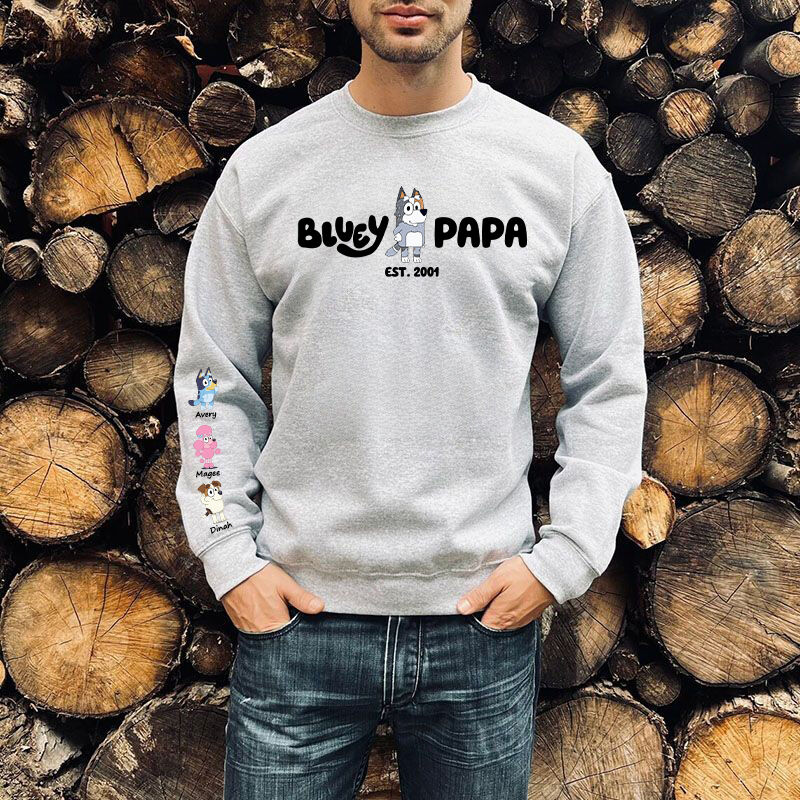 Personalized Sweatshirt Bluey Papa Custom Kids Cartoon Pattern Design Perfect Gift for Grandpa