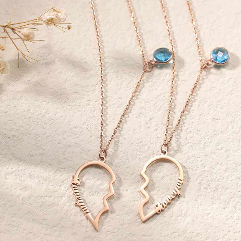 Collier de couple personnalisé avec nom et pierre de naissance Cadeau romantique