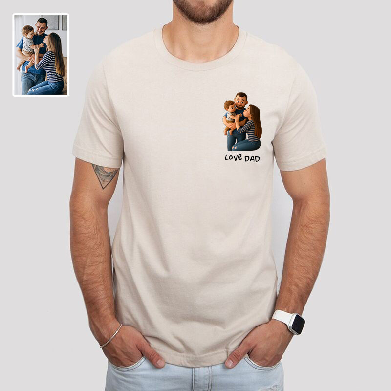 Personalized T-shirt Custom Dad and Kid Photo 3D Cartoon Style Design Perfect Gift for Father's Day